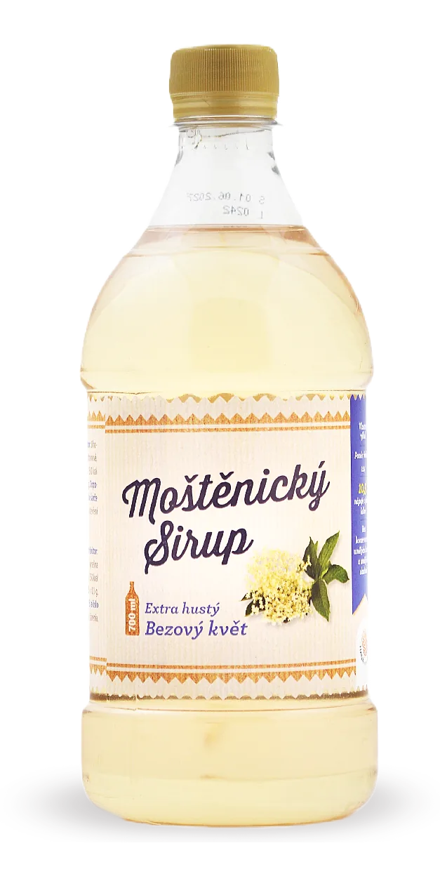 Moštěnický Holunderblütensirup in einer 0,7-L-PET-Flasche